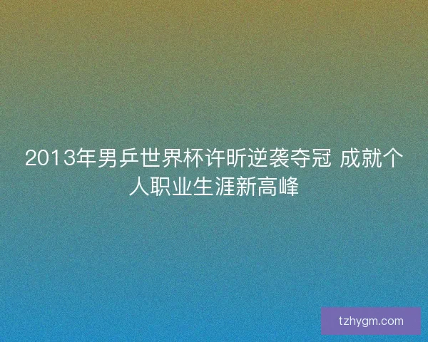 2013年男乒世界杯许昕逆袭夺冠 成就个人职业生涯新高峰
